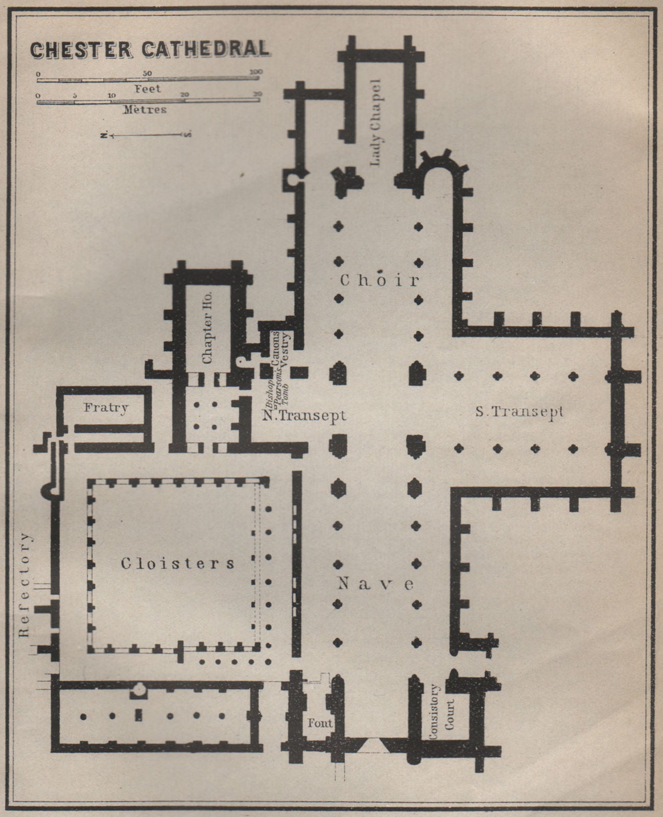 CHESTER CATHEDRAL floor plan. Cheshire. BAEDEKER 1910 old antique map chart
